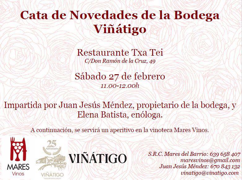 Cata de novedades de la Bodega Viñátigo en el restaurante TXA-TEI (Madrid)