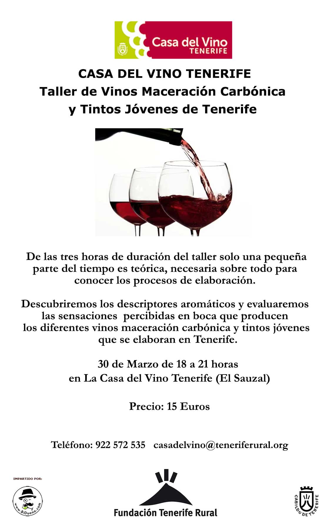 Taller de vinos maceración carbónica y tintos jóvenes. Casa del Vino Tenerife