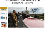 Viticultores franceses vierten vino a granel español en las carreteras