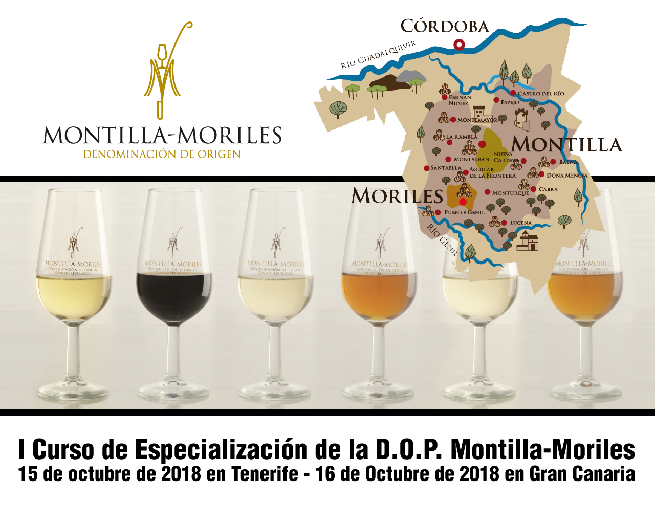 Cursos de “Especialización de vinos de la D.O.P. Montilla-Moriles”, en Tenerife el 15 de Octubre de 2018 y en Gran Canaria el 16 de Octubre de 2018