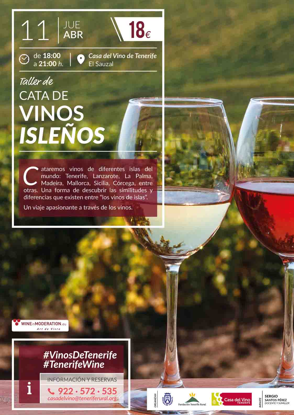 Taller de Cata de Vinos Isleños. Jueves 11 de abril en la Casa del Vino de Tenerife en El Sauzal.