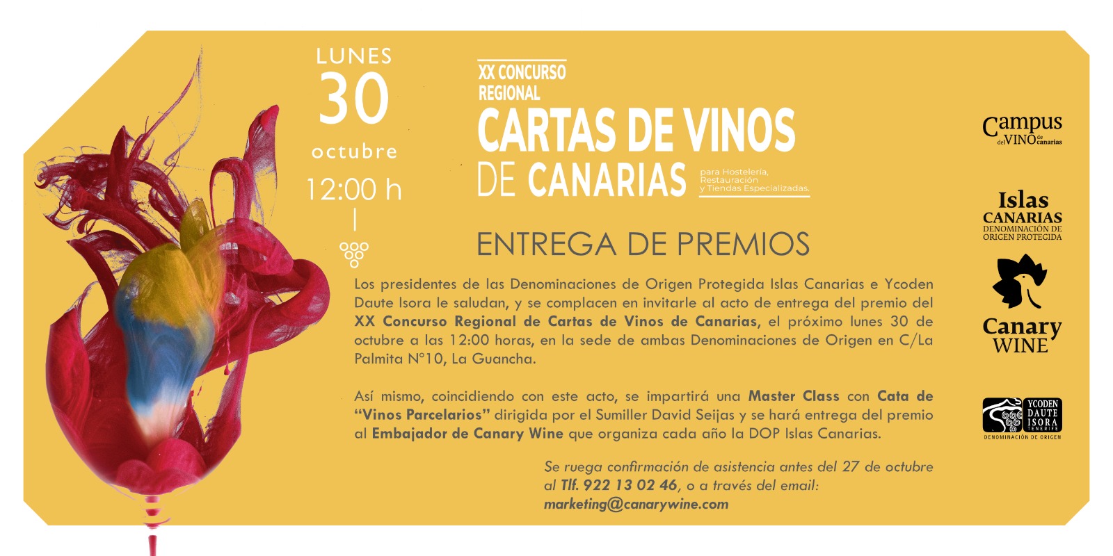 Entrega de Premios del XX Concurso Regional de “Cartas de Vinos de Canarias” para Hostelería, Restauración y Tiendas Especializadas